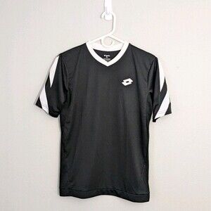 Lotto Sports Tshirt Youth Large Black and White Trim V Neck Short Sleeve